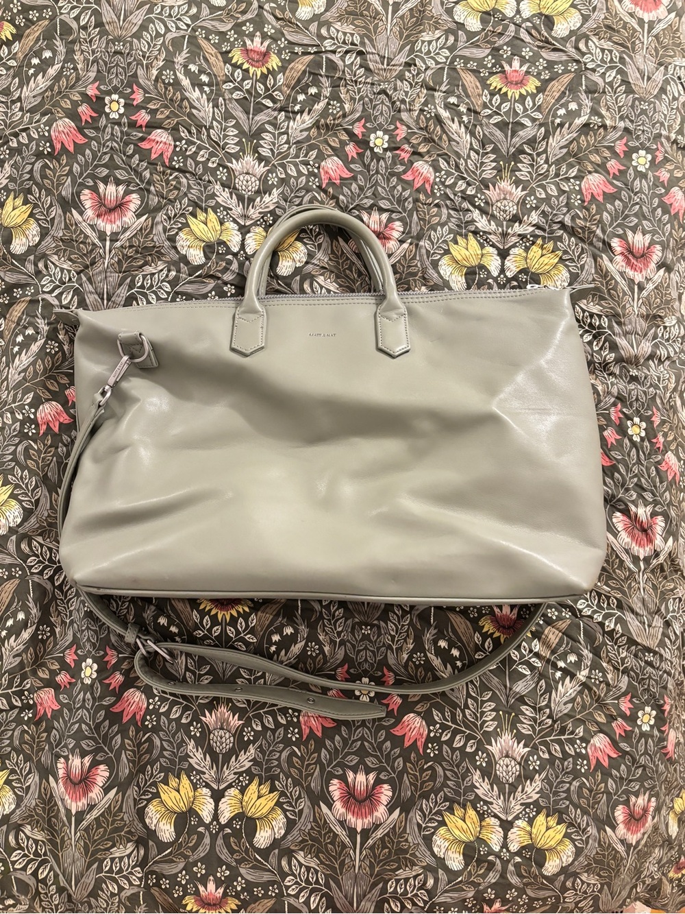 Matt & Nat Light Gray Vegan Leather Travel Tote with Detachable Strap